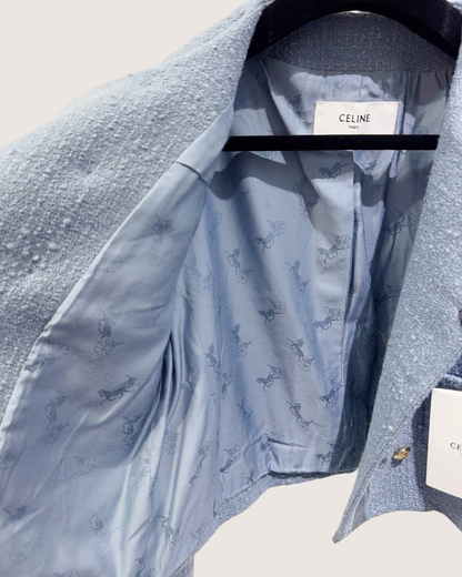 Celine Tweed Double-Breasted Jacket Blue FR 40