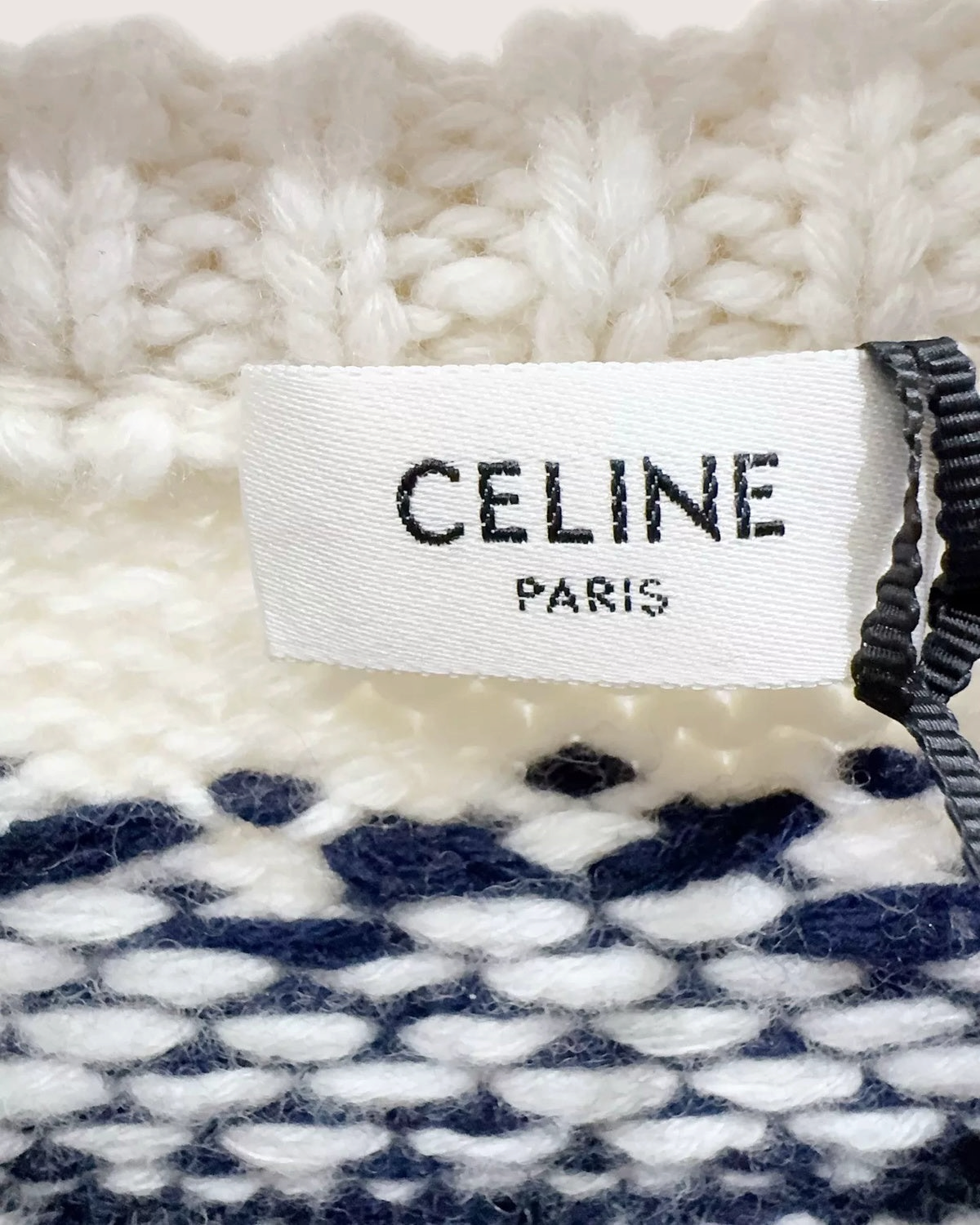 Celine Wool Fair Isle Sweater Beige/Ecru, Navy FR 38