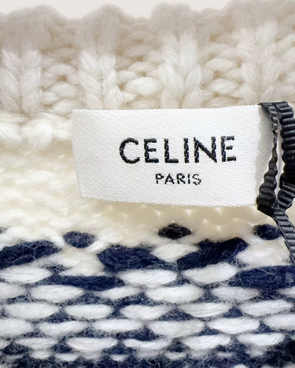 Celine Wool Fair Isle Sweater Beige/Ecru, Navy FR 38