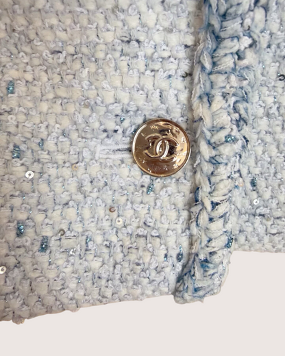 Chanel 26P Sequin Tweed Vest Blue, White FR 34