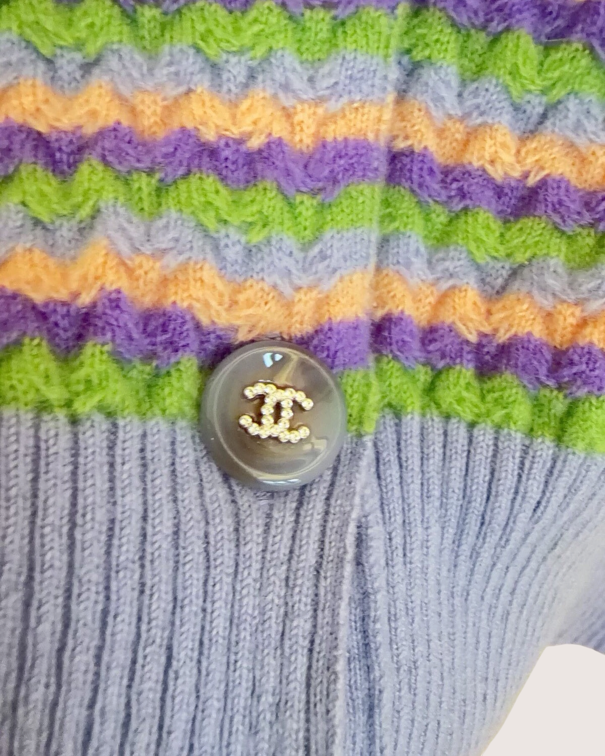 Chanel 24A Cashmere Striped Short-Sleeve Cardigan Purple, Green, Orange, Multicolor FR 42