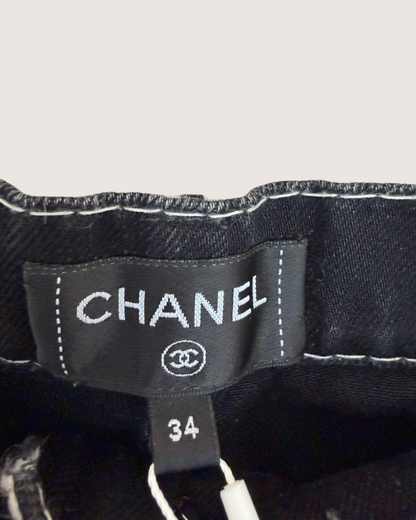 Chanel 24N Coco Neige CC Straight Denim Jeans Black, White FR 34