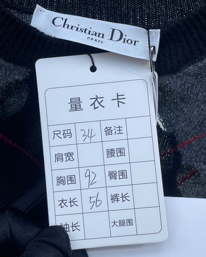 Christian Dior Argyle Cashmere Sweater Black, Grey FR 34