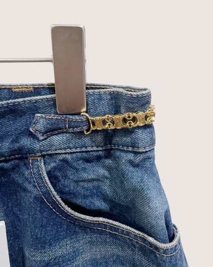Celine Denim Chain-Belt Mini Skirt Blue