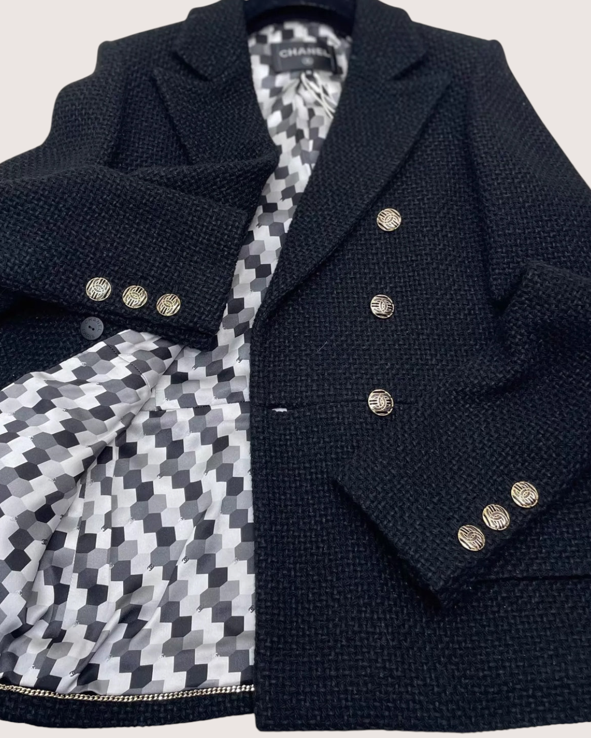 Chanel 21P Tweed Blazer Jacket Black FR 36