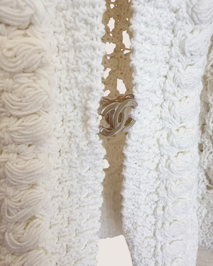 Chanel 26C Openwork Cardigan White FR 34