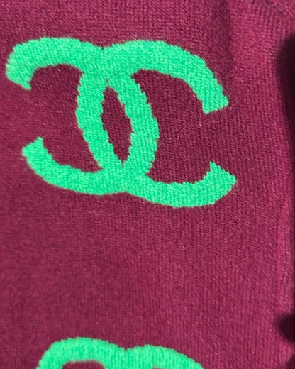 Chanel 21P Cashmere Cropped CC Logo Sweater Burgundy, Green FR 36