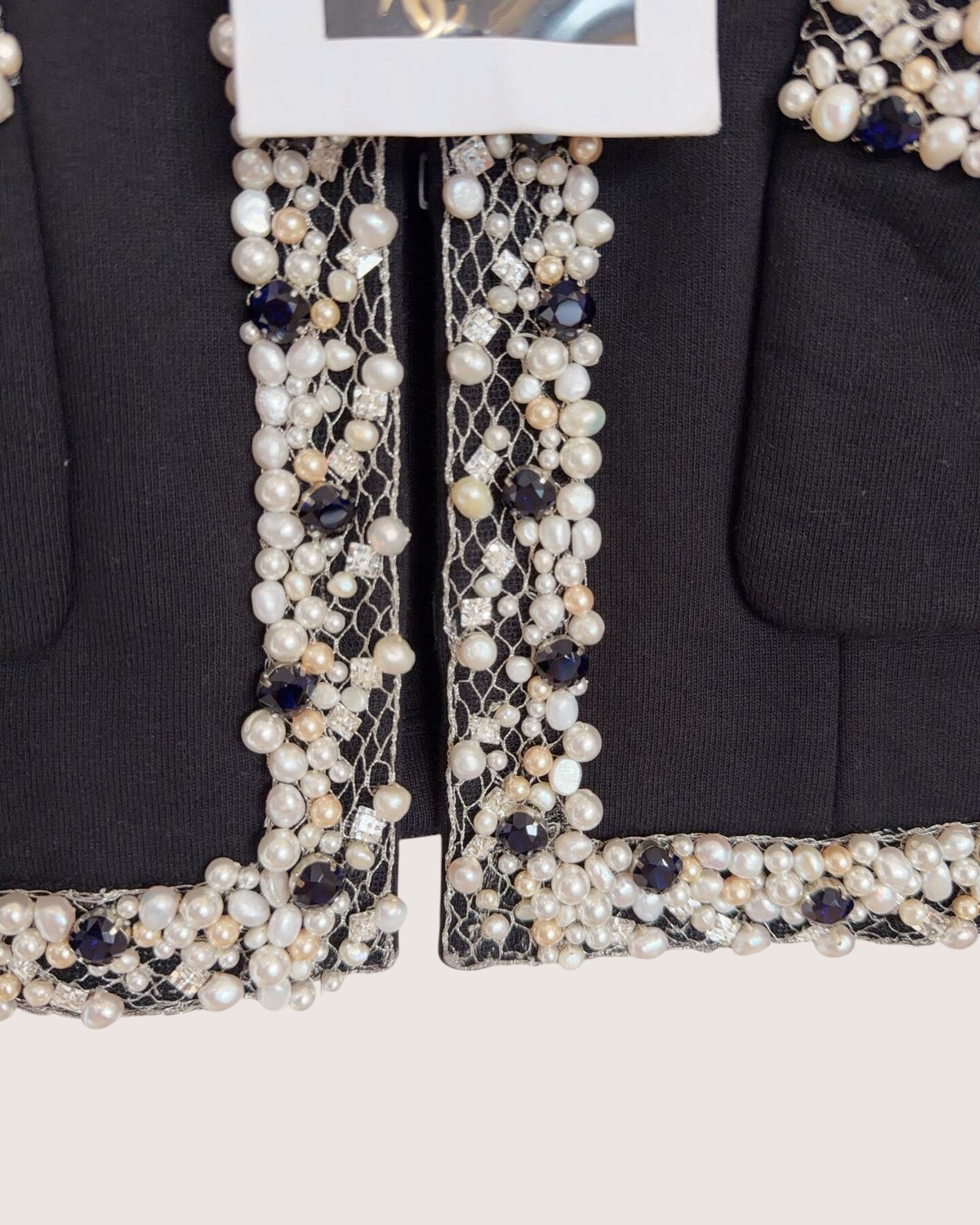 Chanel 20A Pearl-Trim Jacket Black, White FR 34