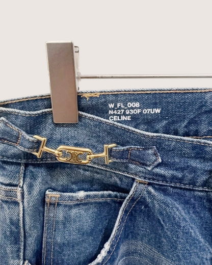 Celine Buckle Flare Jeans Blue 26