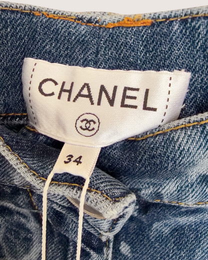 Chanel 23B Wide-Leg Denim Jeans Blue FR 34