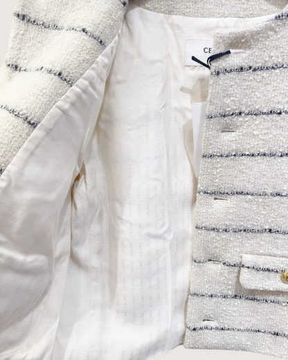 Celine Striped Tweed Jacket Beige/Ecru, Navy FR 36