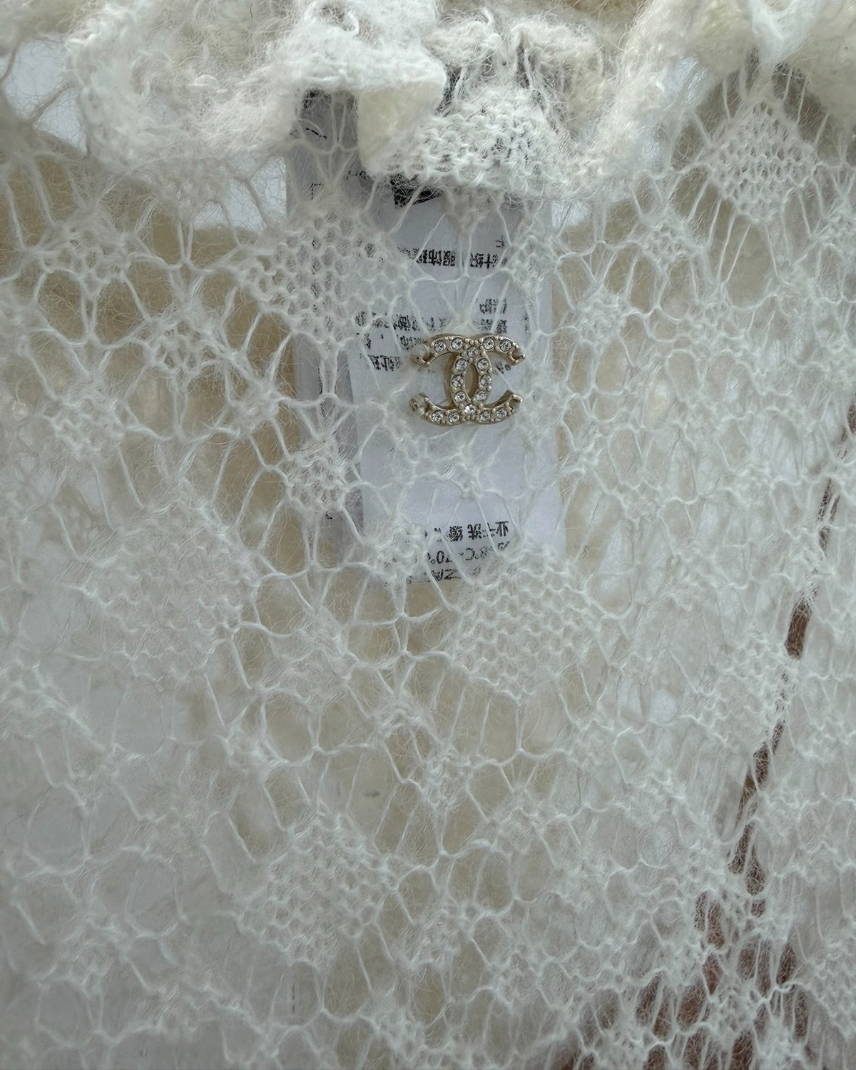 Chanel 23K Crochet Openwork Mid-Length Dress Beige/Ecru FR 36