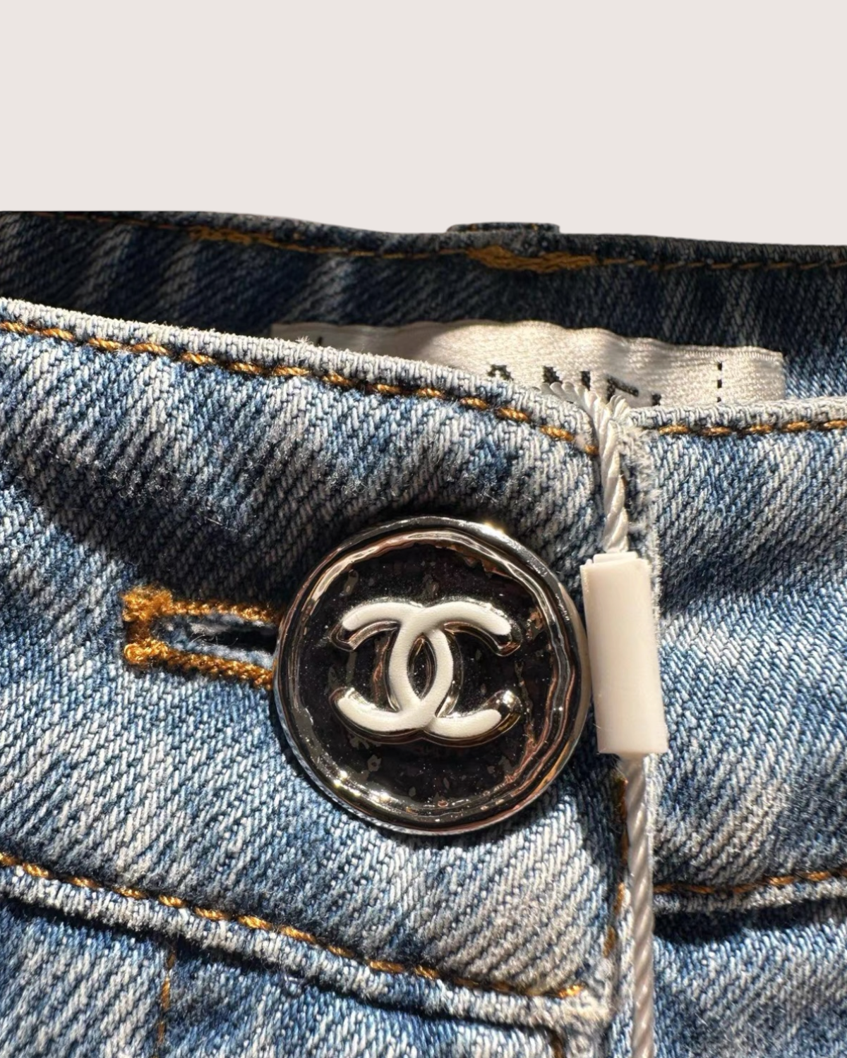 Chanel 23A Camellia Denim Wide-Leg Jeans Blue, White FR 36