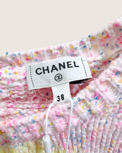 Chanel 24C Tweed Heart Sweater Pink, Yellow, Multicolor FR 38