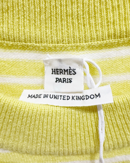Hermès Striped Cashmere Sweater Yellow, White, Grey FR 36