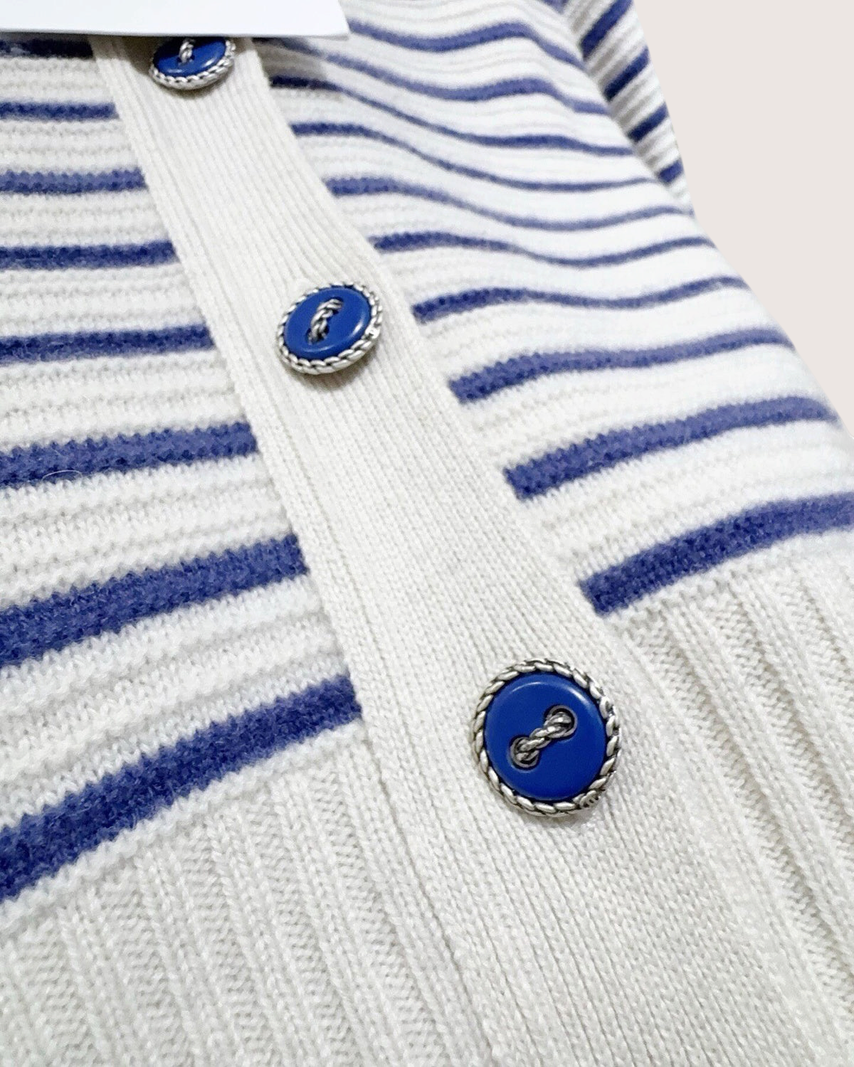 Chanel 15S Cashmere Striped Mid-Length Dress Beige/Ecru, Navy FR 38