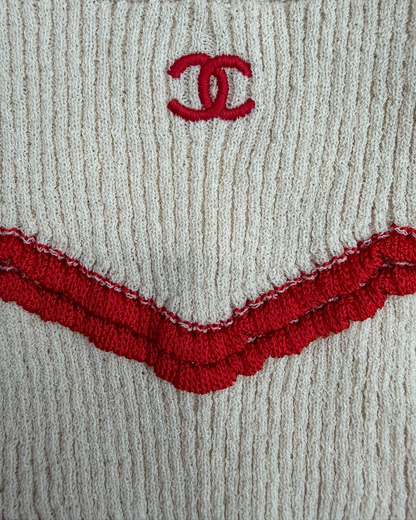 Chanel 26M Coco Beach Striped Top Beige/Ecru, Red FR 38