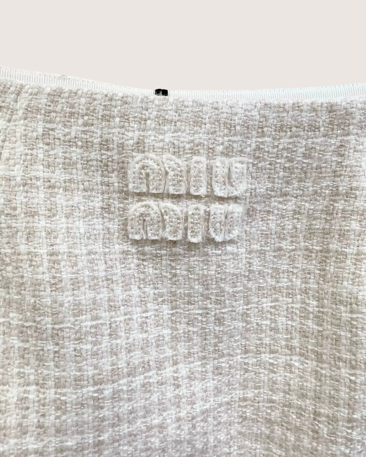 Miu Miu Tweed Logo Mini Skirt Beige/Ecru, Gold FR 36