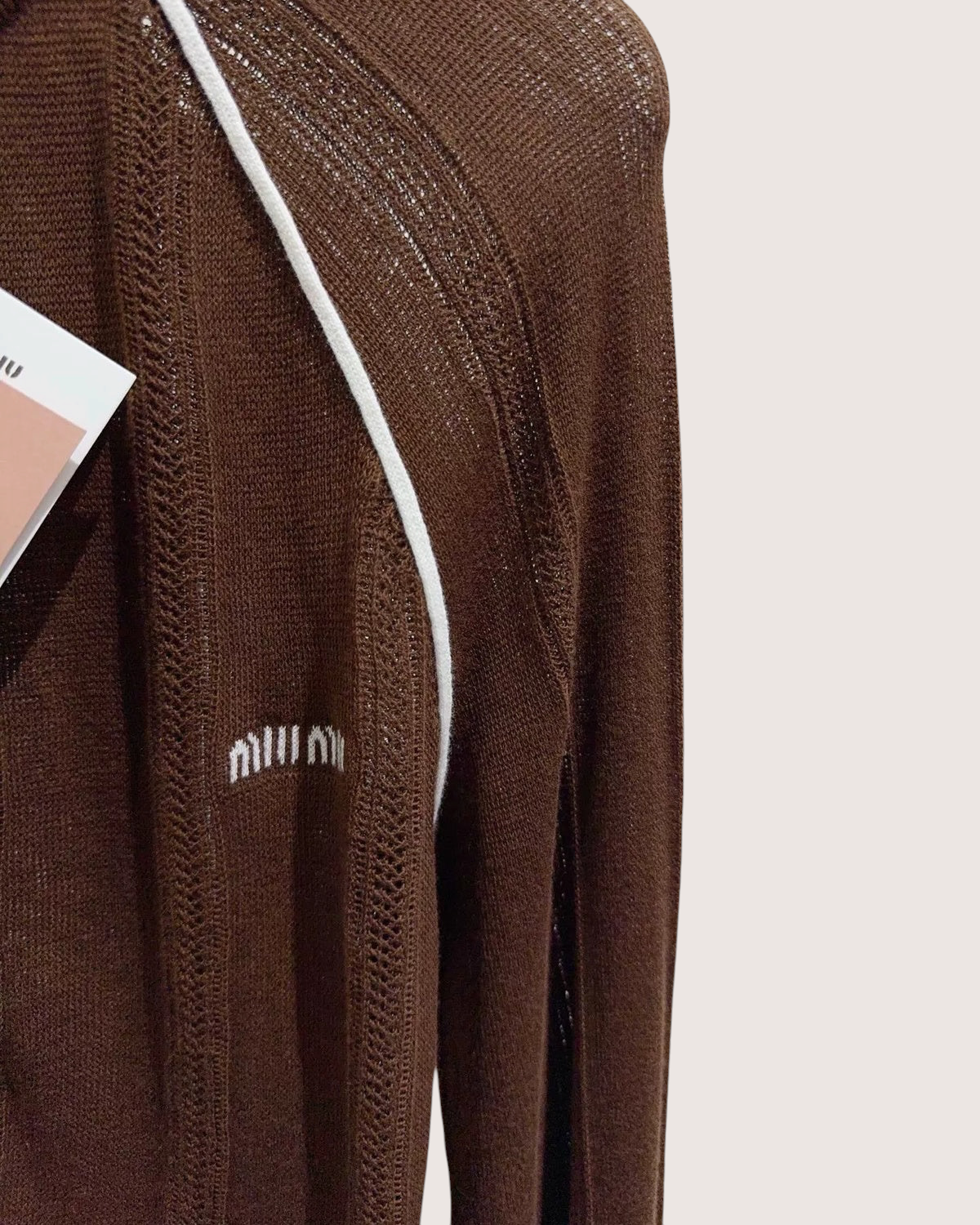 Miu Miu Striped Zip-Up Cardigan Brown, White FR 36