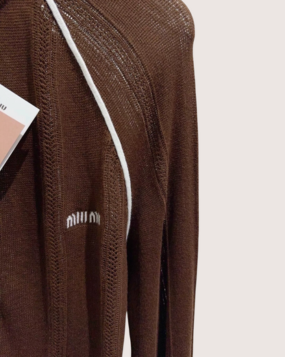 Miu Miu Striped Zip-Up Cardigan Brown, White FR 36