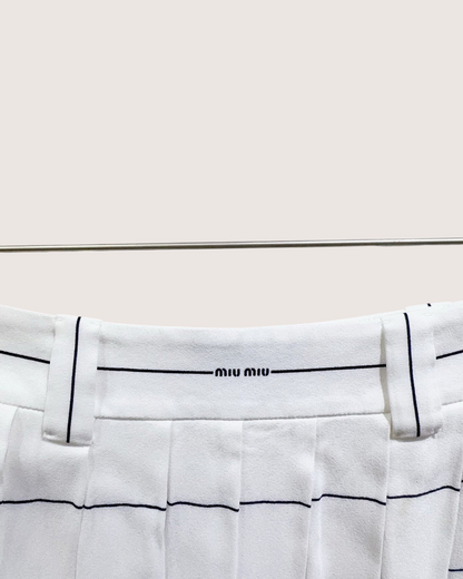 Miu Miu Striped Pleated Mini Skirt White, Navy IT 40