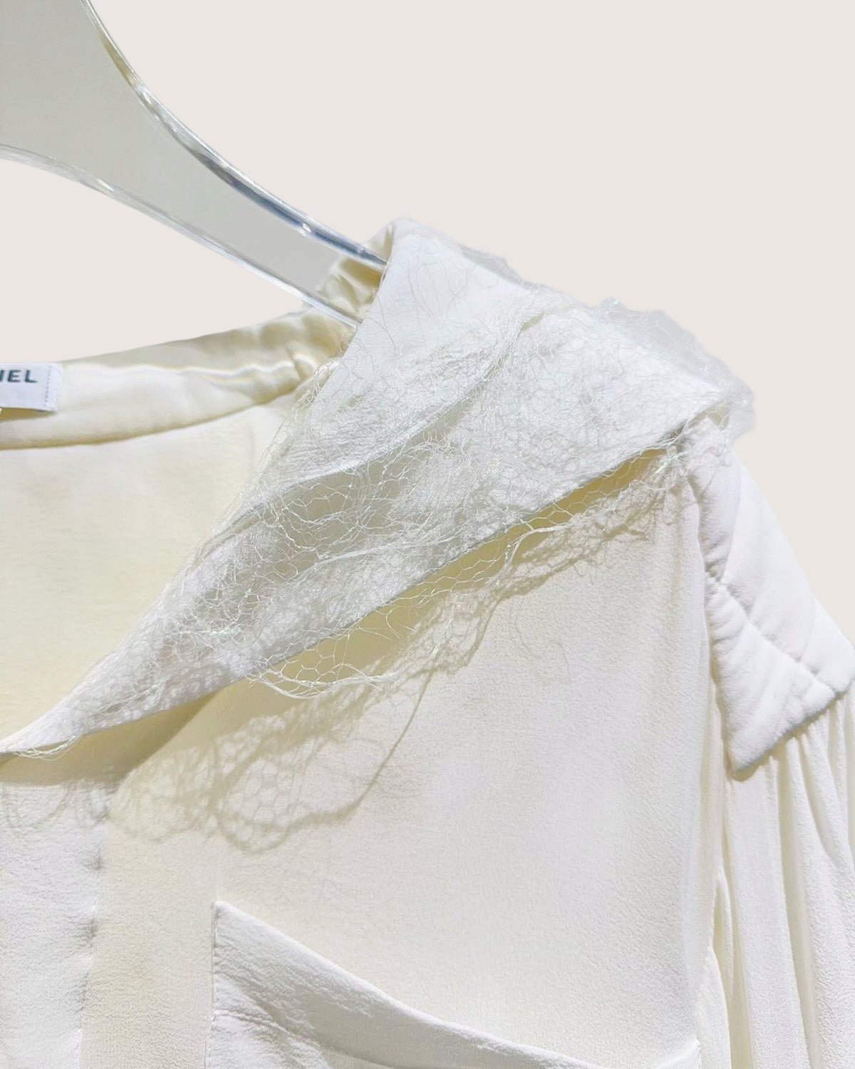 Chanel Silk Lace-Trim Shirt Beige/Ecru FR 38