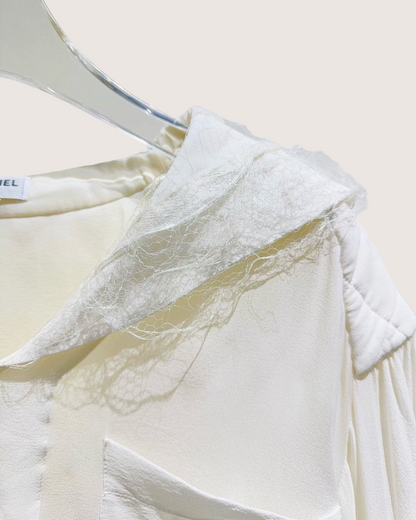 Chanel Silk Lace-Trim Shirt Beige/Ecru FR 38