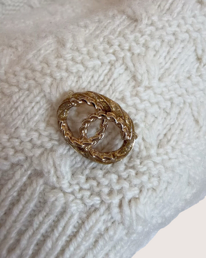 Chanel 23B Cashmere Chain-Trim Cropped Top Beige/Ecru, Gold FR 38