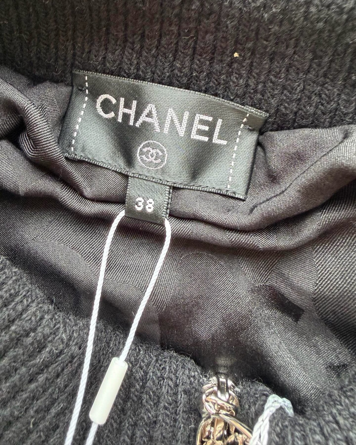 Chanel 19B Wave-Stripe Teddy Bomber Jacket Black, White FR 38