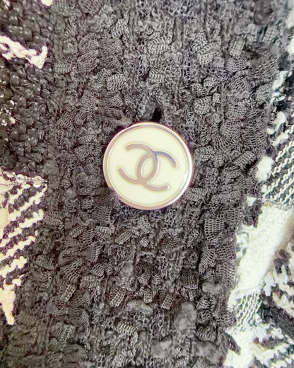Chanel 23P Plaid Tweed Jacket Black, White, Grey FR 38