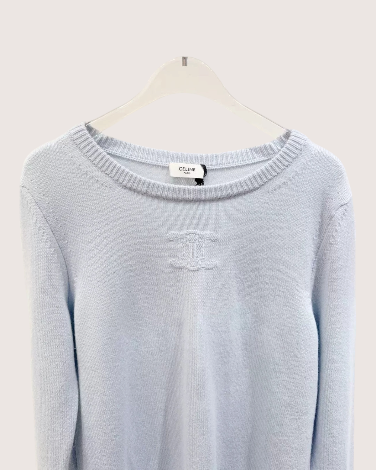 Celine Cashmere Triomphe Logo Sweater Blue FR 34