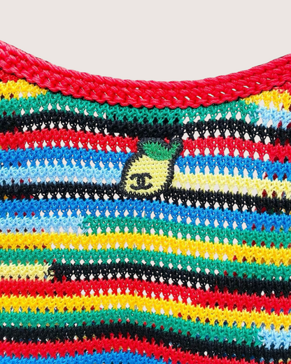 Chanel 26M Coco Beach Striped Fringe Crochet Tank Top Blue, Red, Green, Multicolor FR 36