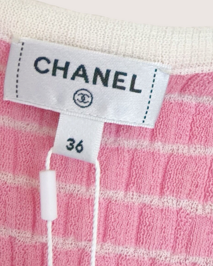 Chanel 24P Striped Top Pink, White, Red FR 36