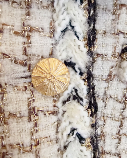 Chanel 25K Braided-Trim Plaid Tweed Vest Beige/Ecru, Brown, Gold FR 34