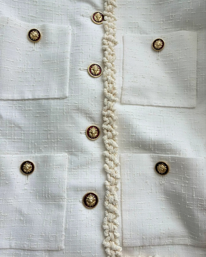 Chanel 26A Tweed Braid-Trim Jacket White FR 36