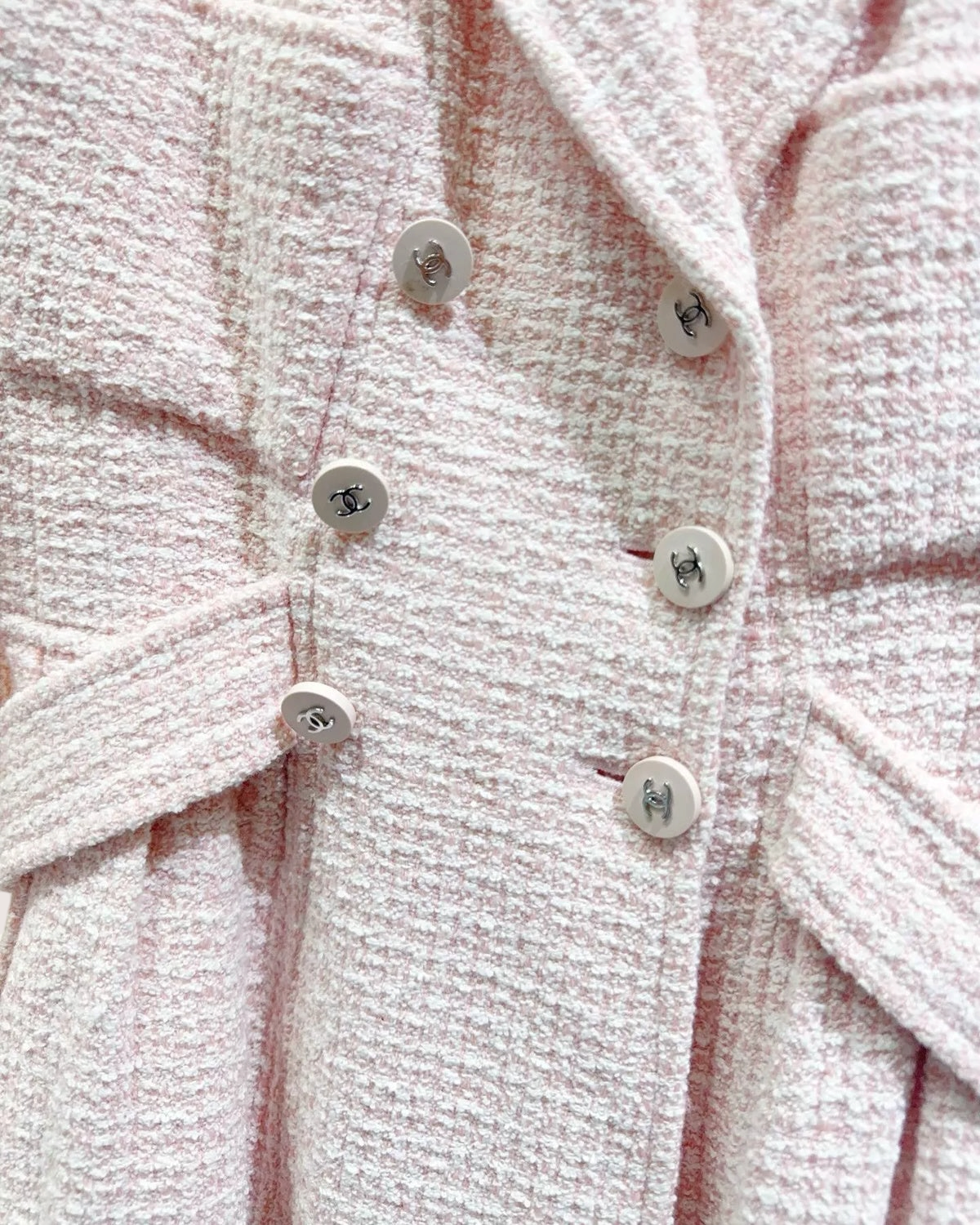 Chanel 96P Belted Tweed Coat Pink, White FR 34