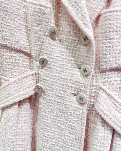Chanel 96P Belted Tweed Coat Pink, White FR 34