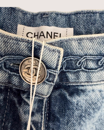 Chanel 26P Washed Wide-Leg Denim Jeans