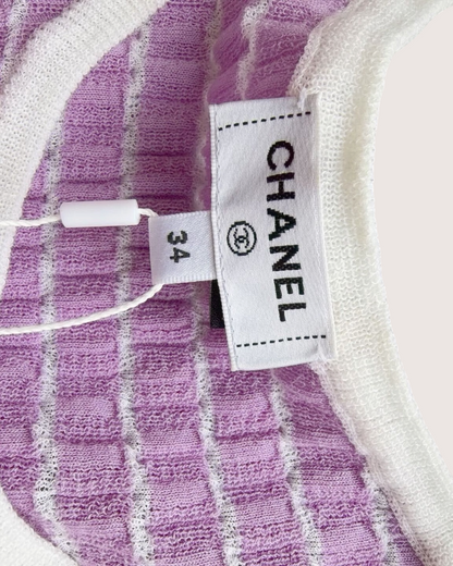 Chanel 24P Striped Short-Sleeve Top Purple, White, Pink FR 34