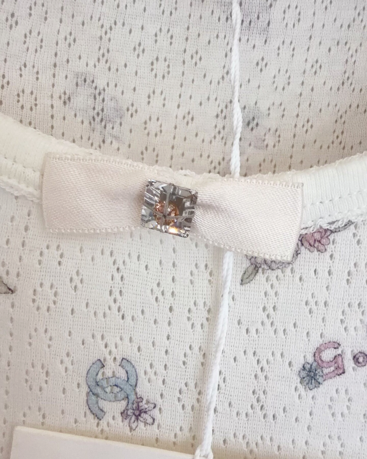 Chanel 24N Coco Neige Floral Openwork Bow Short-Sleeve Top White, Pink, Blue, Multicolor FR 36
