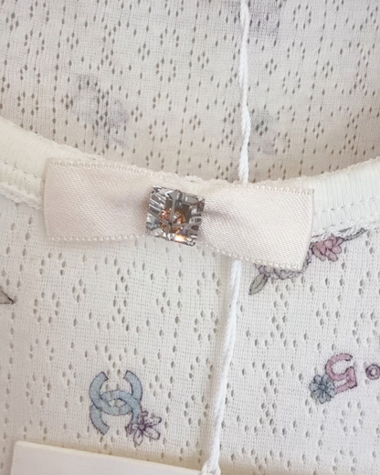 Chanel 24N Coco Neige Floral Openwork Bow Short-Sleeve Top White, Pink, Blue, Multicolor FR 36