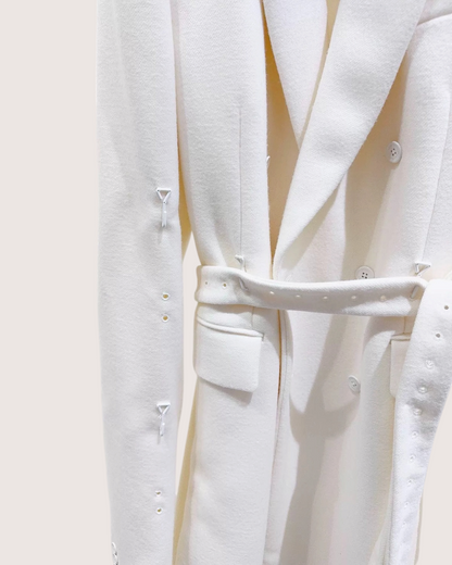 Louis Vuitton Belted Wool Coat White FR 50