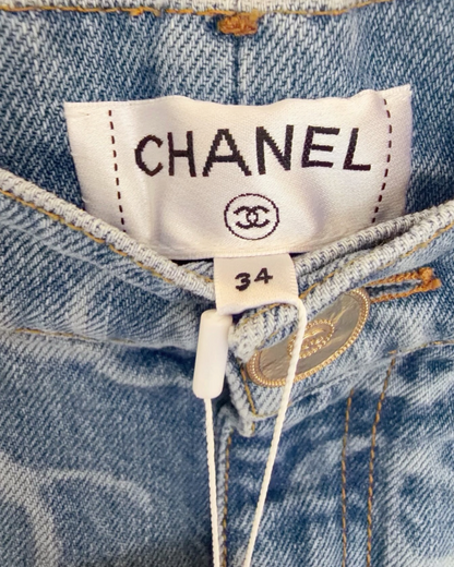 Chanel 23B CC Denim Wide-Leg Jeans Blue, Gold FR 34