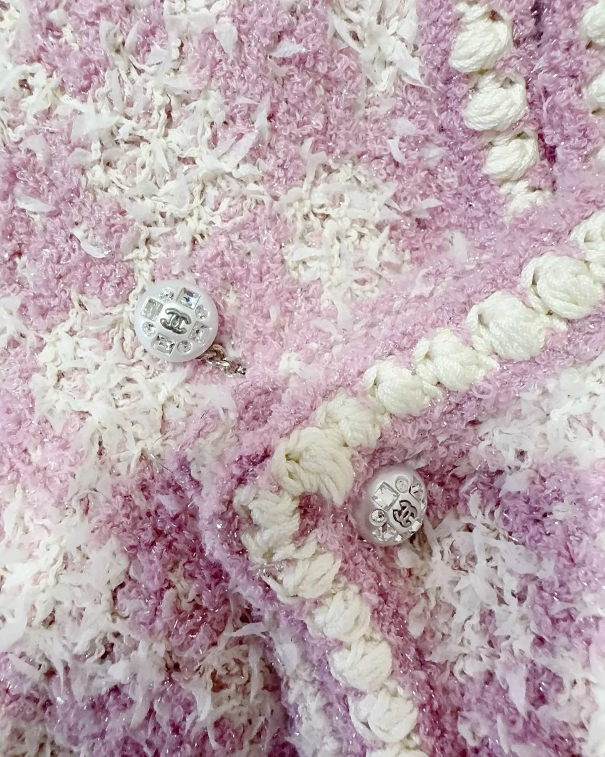 Chanel 23S Cropped Tweed Jacket Pink, White, Multicolor FR 38