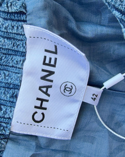 Chanel 25K Shimmer Corduroy Jacket Blue FR 42