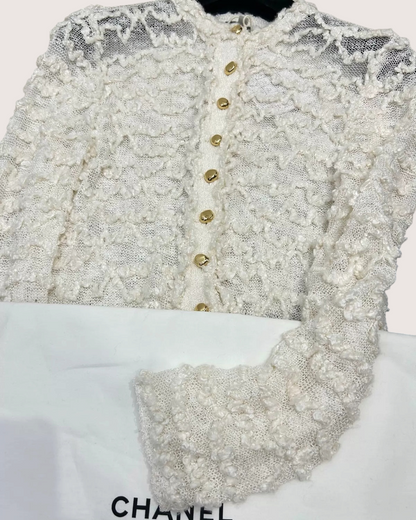 Chanel 26A Bouclé Mesh Cardigan White FR 34