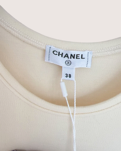 Chanel 20A Wool Ruffled CC Tank Top Beige/Ecru, Black FR 38