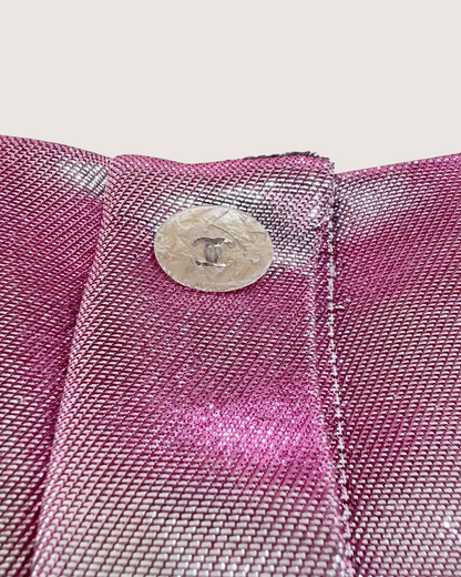 Chanel 14K Metallic Lamé Pleated Blouse Silver, Pink FR 36