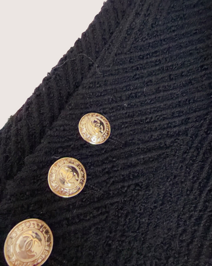 Chanel 20K Double-Breasted Tweed Jacket Black FR 40