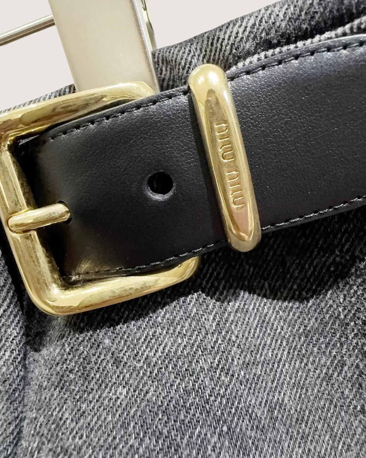 Miu Miu Belted Denim Mini Skirt Grey, Black FR 40